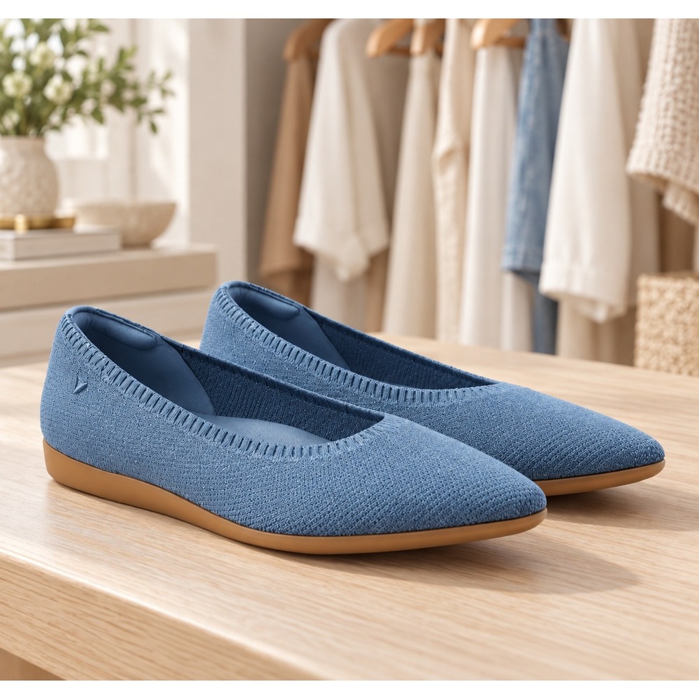 VIVAIA Aria 5 Denim Blue Pointed Toe Knit Flats EU 38 US 7 NEW